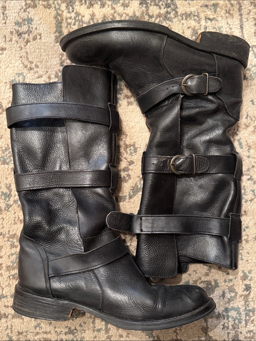 Steve Madden Black Leather Mid-Calf Buckle Moto Boots - Picture 4 of 8